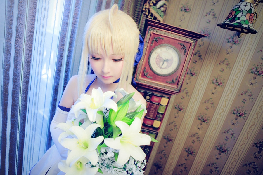 Fate/stay night Saber Lily 白礼服cosplay写真 